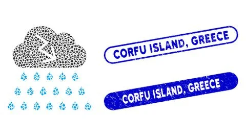 Elliptic Collage Thunderstorm Rain Cloud with Distress Corfu Island, Greece イラスト素材