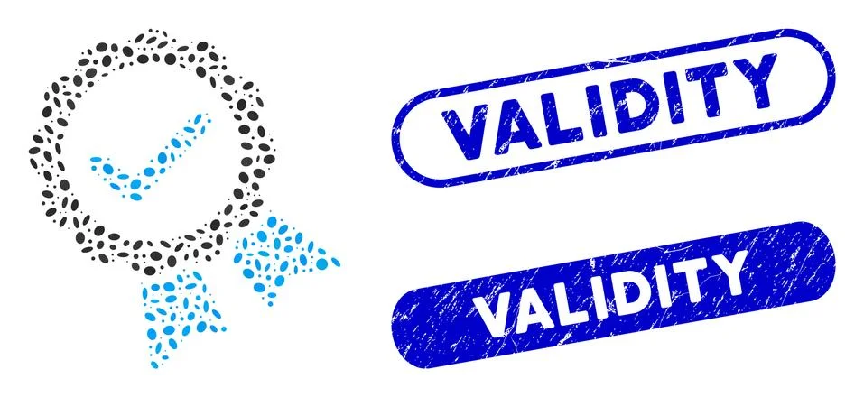Elliptic Collage Validity Seal with Scratched Validity Stamps 스톡 일러스트