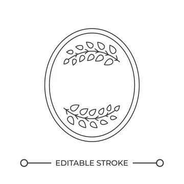 Elliptic frame with decorative laurel branches line icon Stock Illustration