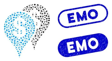 Elliptic Mosaic Bank Map Pointers with Scratched Emo Seals Stock Illustration