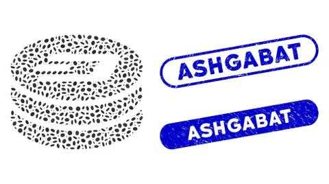 Elliptic Mosaic Dash Coin Column with Distress Ashgabat Watermarks Illustrazione stock