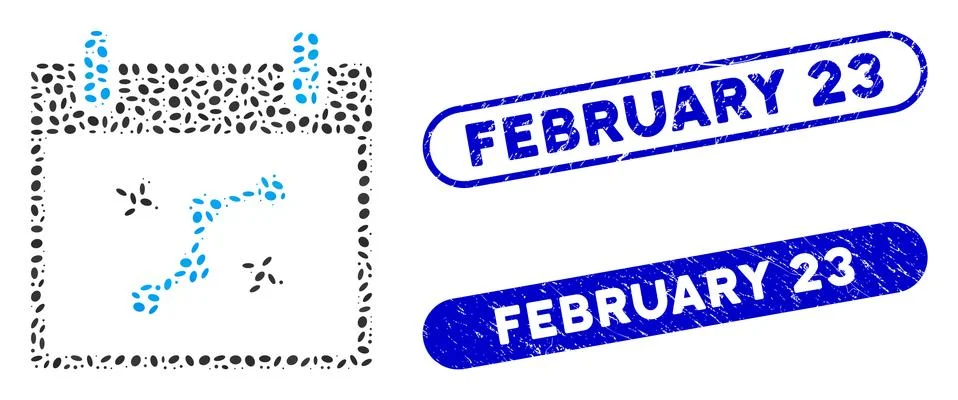 Elliptic Mosaic Path Points Calendar Day with Grunge February 23 Stamps Illustrazione stock