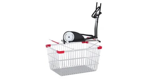 Elliptical trainer adding to shopping basket, 3d animation. 3D rendering Stock Footage 171728544