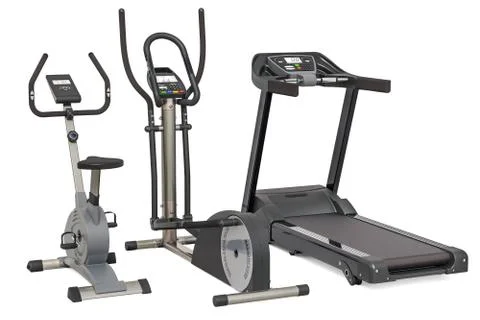 Elliptical trainer, treadmill and exercise bike. 3D rendering Stock Illustration