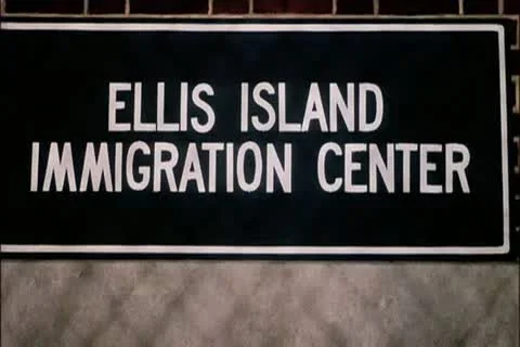 Ellis Island Immigratrion Center sign Stock Footage