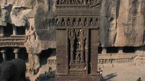 Ellora caves, India. High angle view of Kailasha temple main pillar. Stock-Footage 117287743