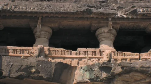 Ellora caves, India. Side view of elephant carvings in the second floor temple. 스톡 동영상 117289368