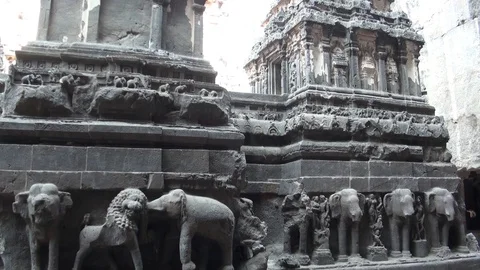 ELLORA ELEPHANT CARVING Stock Footage 128577371