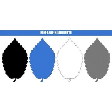 Elm leaf silhouette variations in solid blue outline and textured forms dur.. Stock Illustration