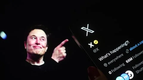 Elon Musk Changes Twitter Name And Logo To X Video stock 247076985