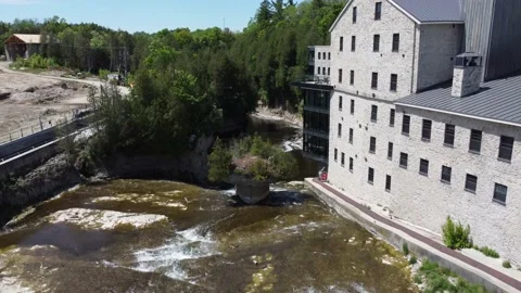 Elora Grand River Mill Tooth of Time LS Pedestil Down 4K Stock Footage 196891762