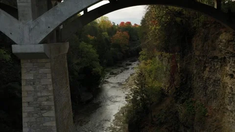 Elora river under bridge Stock Footage 184637350