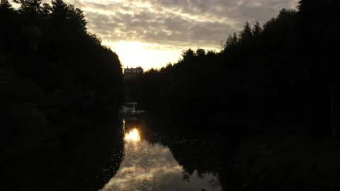Elora village crane Stock Footage 184638902