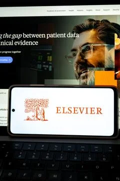 Elsevier publishing company logo on mobile phone Stock Photos
