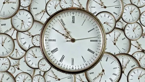 Elusive time,a large number of hours with running arrows Stock Footage 78735070