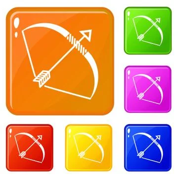 Elven bow icons set vector color 스톡 일러스트