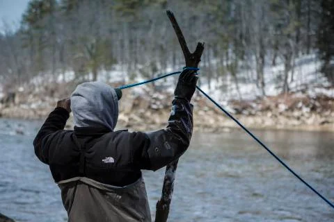 Elver fisherman sets up a net Stock Photos