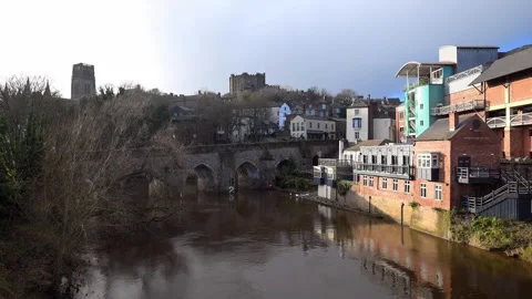 Elvet Bridge and Durham Skyline Stock Footage 325391184