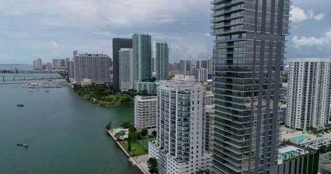 Elysee on Biscayne Bay on a cloudy day Stock Footage 156978153