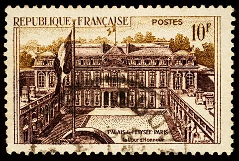 Elysee Palace in Paris on postage stamp Stock Photos