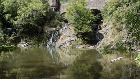 Elztal waterfall during the summer drought, both falls tiny Stock Footage 287030371