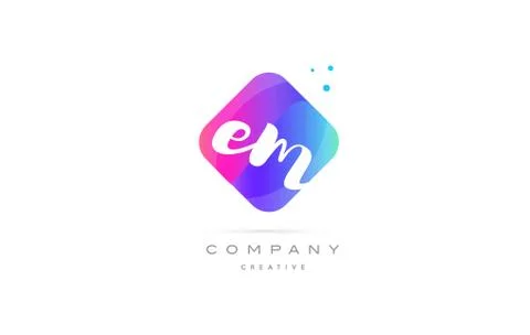 Em e m  pink blue rhombus abstract hand written company letter logo icon Stock Illustration