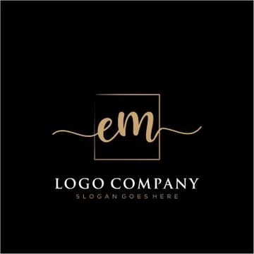 EM Initial handwriting logo with rectangle template vector Illustrazione stock