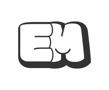 EM logo, bubble comic lettering, rounded in graffiti style black and white .. Stock Illustration
