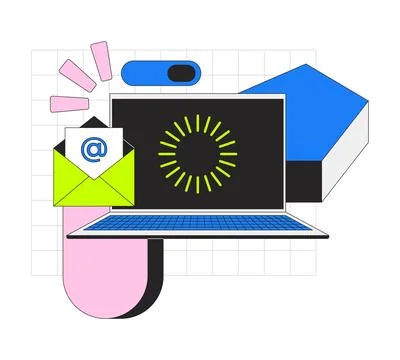 Email and loading throbber on laptop 2D onboarding ui illustration Stock Illustration