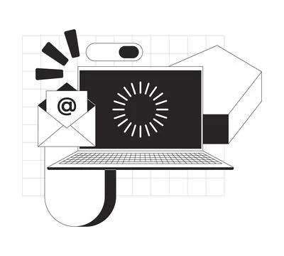Email and loading throbber on laptop line onboarding ui illustration Stock Illustration