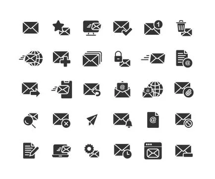 Email and Mail solid icon set. Vector and Illustration. Stock Illustration