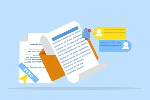 Email and messaging concept, email marketing campaign, work process. Stock Illustration