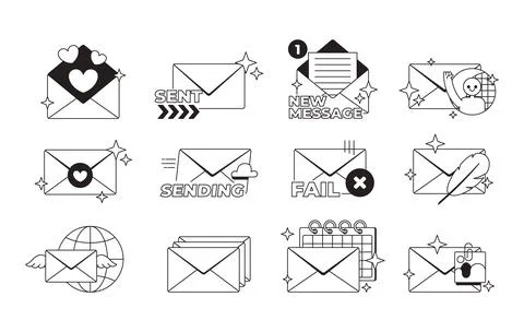 Email and messaging modern black and white UI element set 库存插图