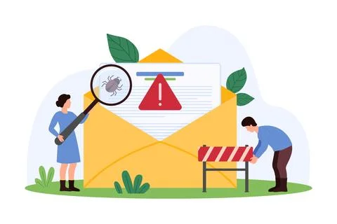 Email and online document protection from scam, tiny people analyze with 스톡 일러스트