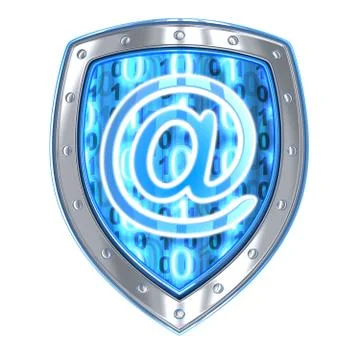 Email and shield on white background (done in 3d) Ilustración de archivo
