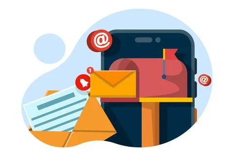 Email and smartphone concept, Email marketing campaign, Work process. Stock Illustration