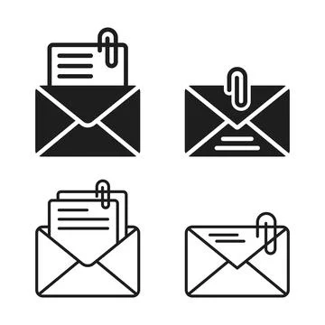 Email attach icon in flat style. Mail envelope with paper clip vector illus.. Stockillustratie