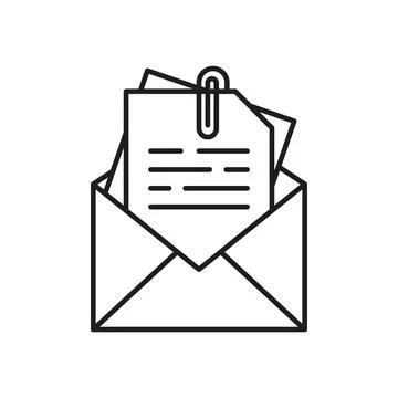 Email attach icon in flat style. Mail envelope with paper clip vector illus.. Stock Illustration