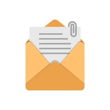 Email attach icon in flat style. Mail envelope with paper clip vector illus.. Stockillustratie