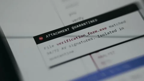 Email attachment exe file flagged as a potential threat and quarantined Stock Footage 334924238