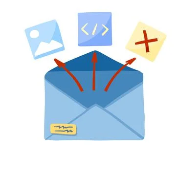 Email with attachment. Online Document Management. Attached file with image. Stock Illustration