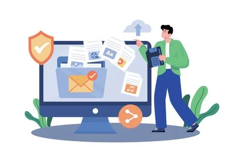 Email attachments facilitate file sharing and collaboration. Stock Illustration