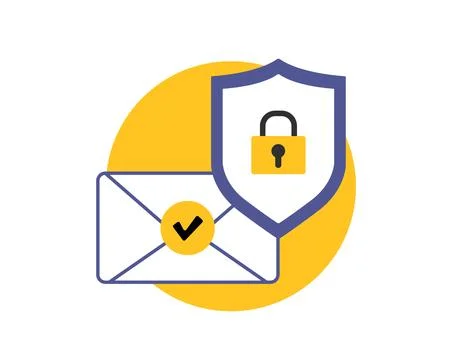 Email authentication flat icon with verified envelope and security shield Stock Illustration