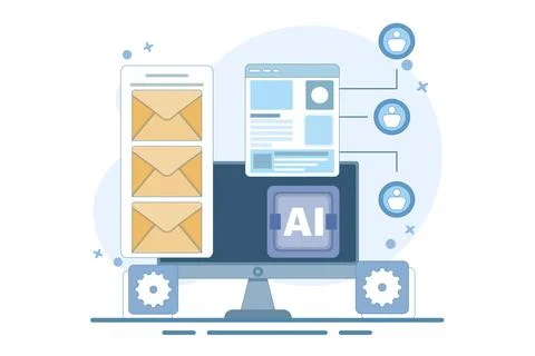 Email automation concept, AI based email campaign. Stock Illustration