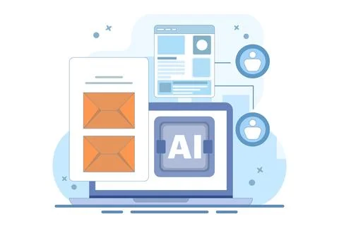 Email automation concept, AI based email campaign. Illustrazione stock