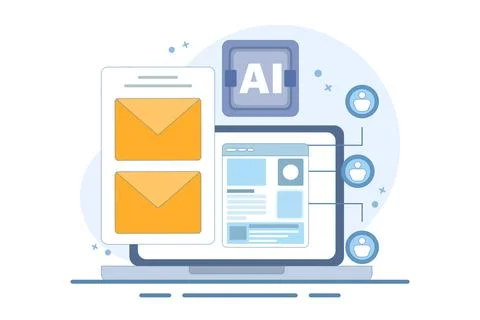 Email automation concept, AI based email campaign. Illustrazione stock