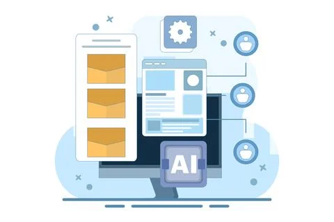 Email automation concept, AI based email campaign. Illustrazione stock