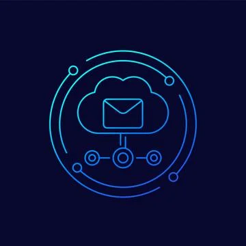 Email automation, SaaS icon with a cloud, linear Stock Illustration
