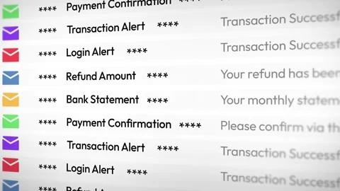 Email Banking list scrolling 4k animation in colorful shapes close up Video stock 314542763