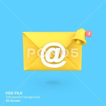 Email with bell notification chat isolated 3d render icon illustration PSD 템플릿